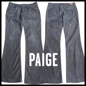 PAIGE Dark Indigo Mid-Rise Whiskered Bootcut Flare Jeans (30x32)